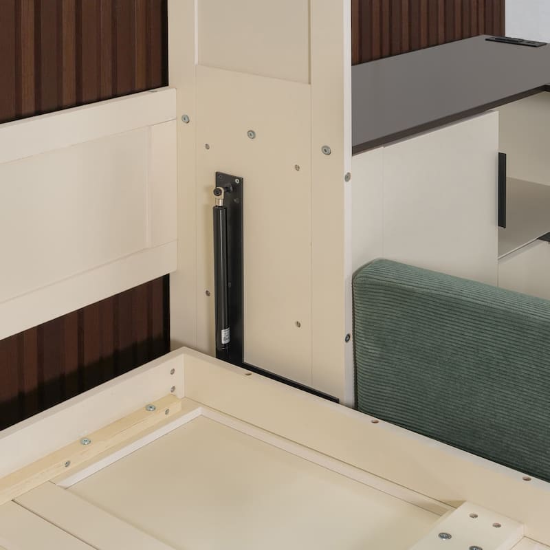 Queen Wall Murphy Bed with Hydraulic Lift Storage, Sofa, Shelves, Drawers, LED & USB Lighting for Small Spaces