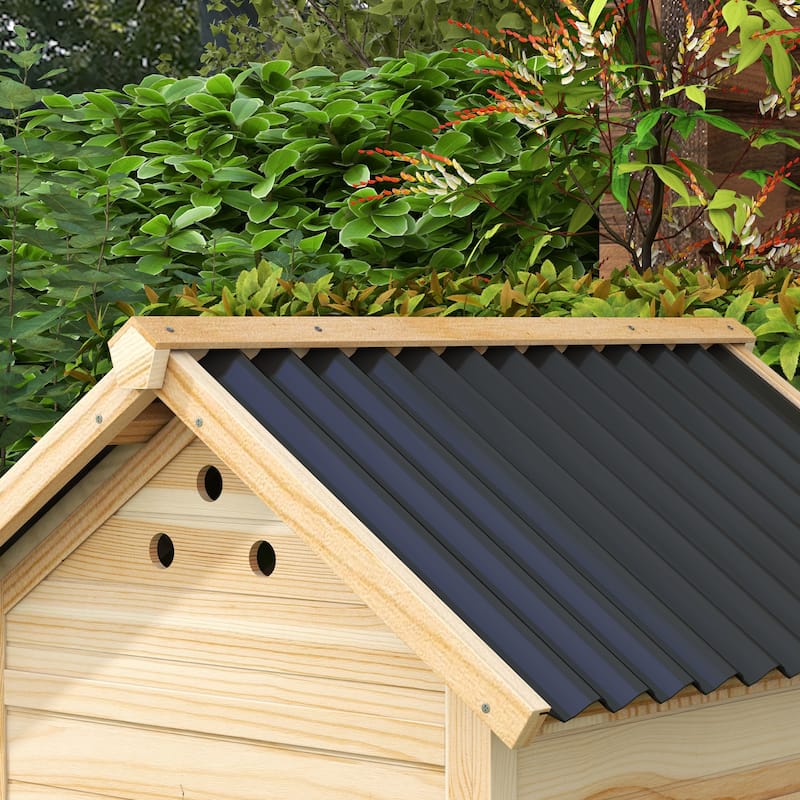 PawHut Duck Coop, Wooden Duck House, Outdoor Small Animal House with Openable Roof, Double Doors, Removable Base