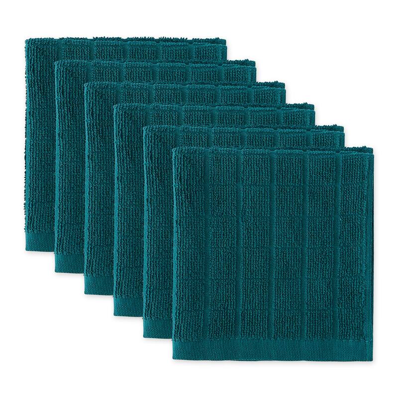 DII Solid Windowpane Terry Dishcloth Set of 6 - Teal