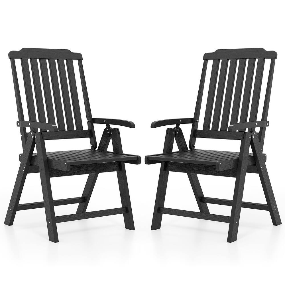 Gymax 2PCS Foldable Patio Chair w/Armrest Curved Back Slatted Seat for