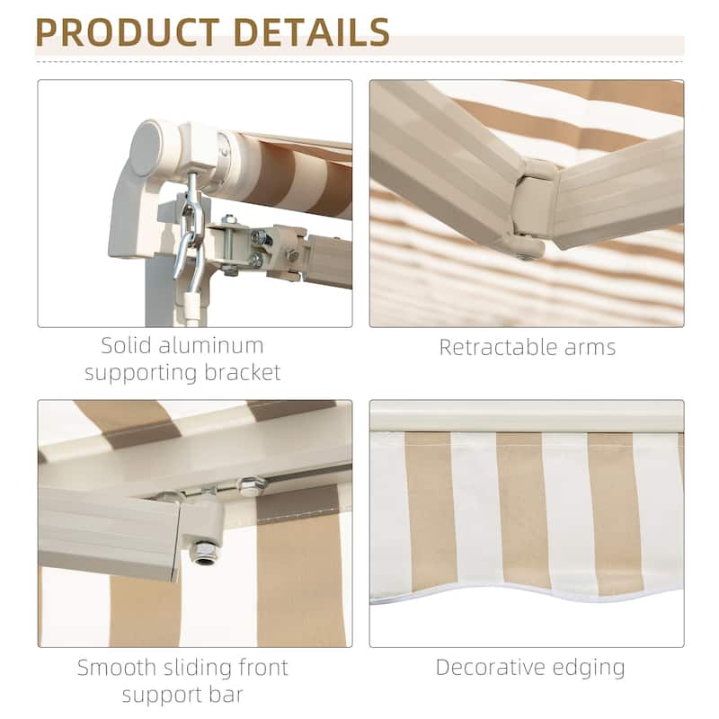 12' x 10' Retractable Awning Sun Shade Shelter with Manual Crank Handle, 280g/m² UV & Water-Resistant Fabric and Aluminum Frame