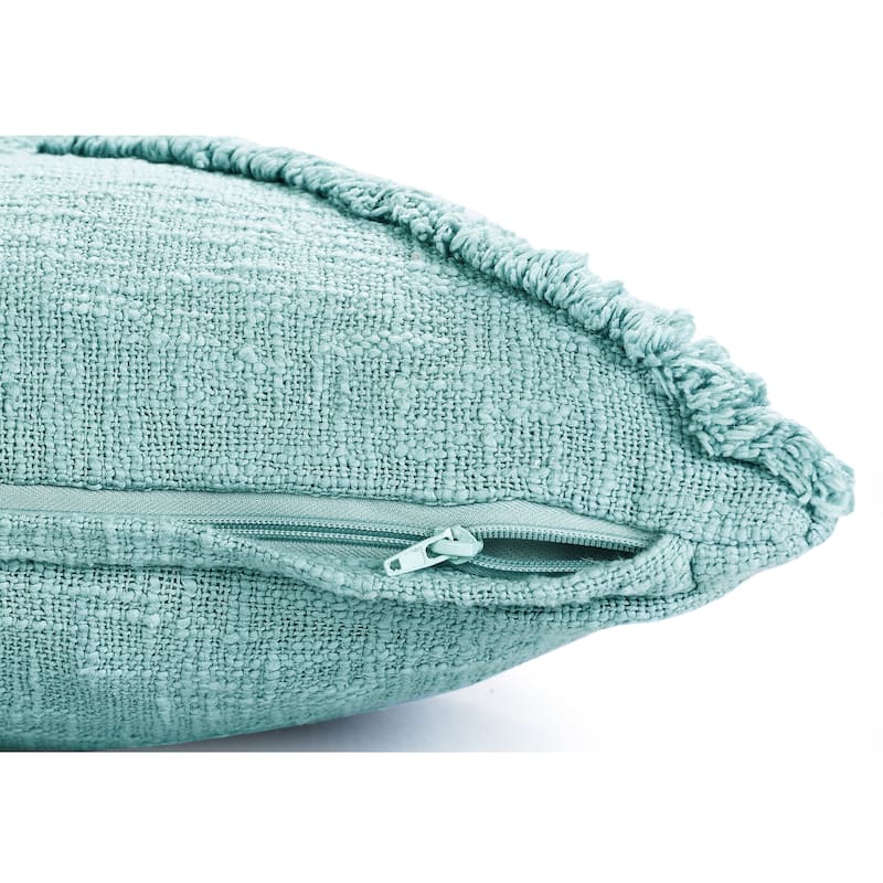 Heartham Solid Canal Blue Textured Cotton Throw Pillow by Sevita