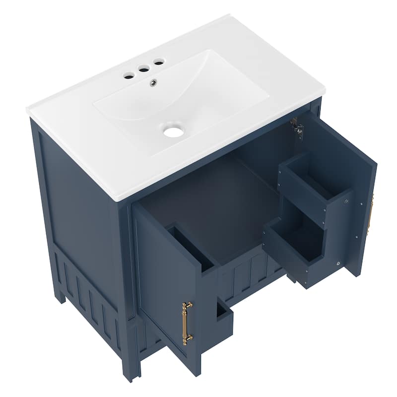 30" Bathroom vanity with sink, multi-functional bathroom cabinet with doors and storage shelves, featuring drawers