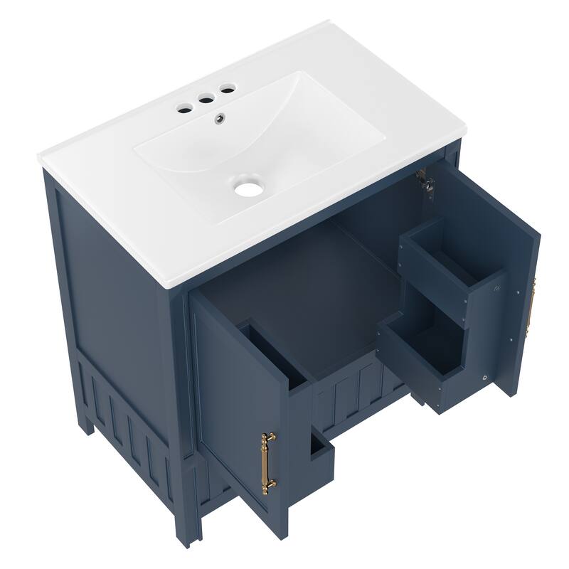 Bathroom Vanity with Sink, Multi-functional Bathroom Storage Cabinet, Bathroom Cabinet with 2-Tier Door Rack, Doors & Drawers