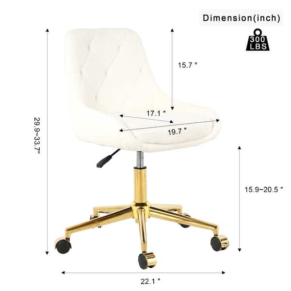dimension image slide 1 of 5, Modern Teddy Fleece Fabric with Metal Legs with Lift Adjustment, Swivel Office Chair