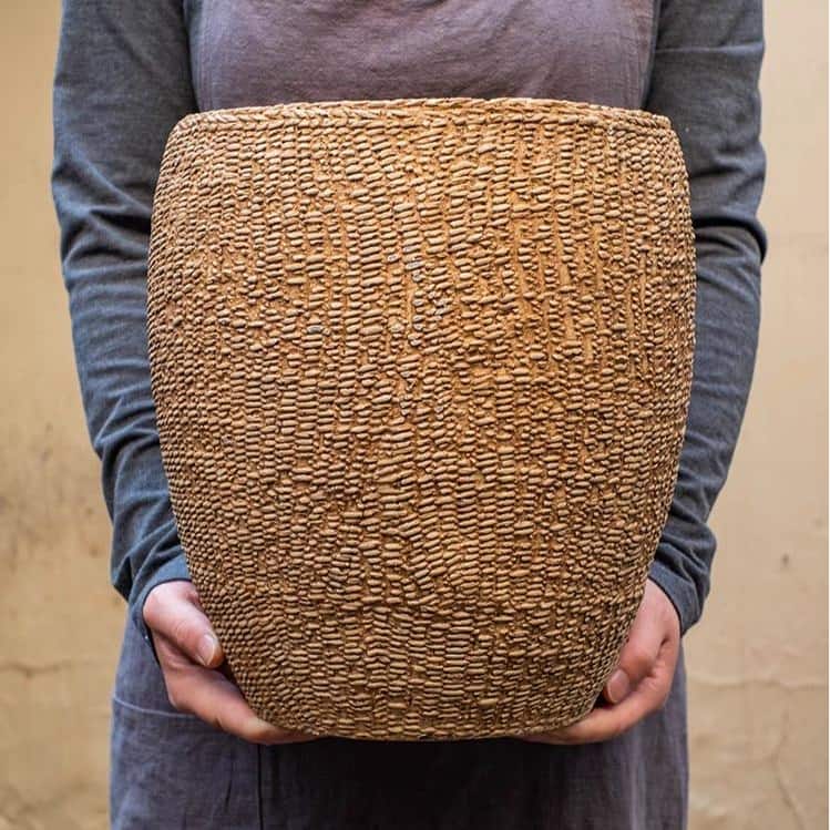RusticReach Faux Grass-Woven Cement Planter