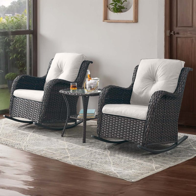 Gymojoy Patio Rocking Chair with Comfortable Cushions - Brown - Beige