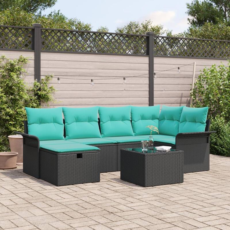 vidaXL 6/7 Piece Garden Sofa Set with Cushions - 95.5×52.2×27.2 - Black and Turquoise-with table
