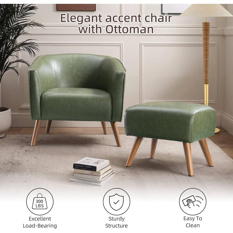 Accent Chair with Ottoman,Modern Barrel Chair and Footrest,Mid Century Living Room Chairs,Upholstered Armchair