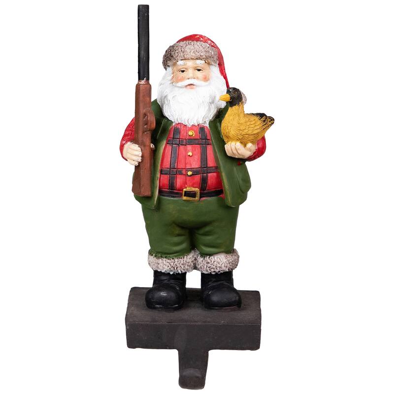8.5" Hunter Santa with Duck Christmas Stocking Holder