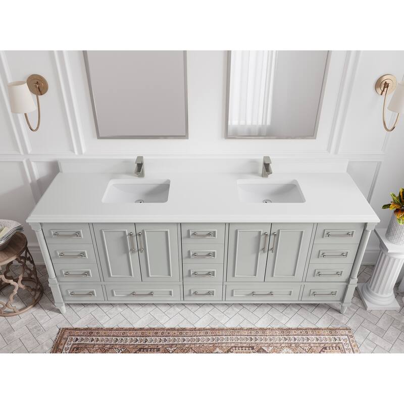 Willow Collections 84 in. W x 22 in. D Aberdeen Double Bowl Sink Bathroom Vanity with Countertop - 1.5" White Quartz - Coventry Gray