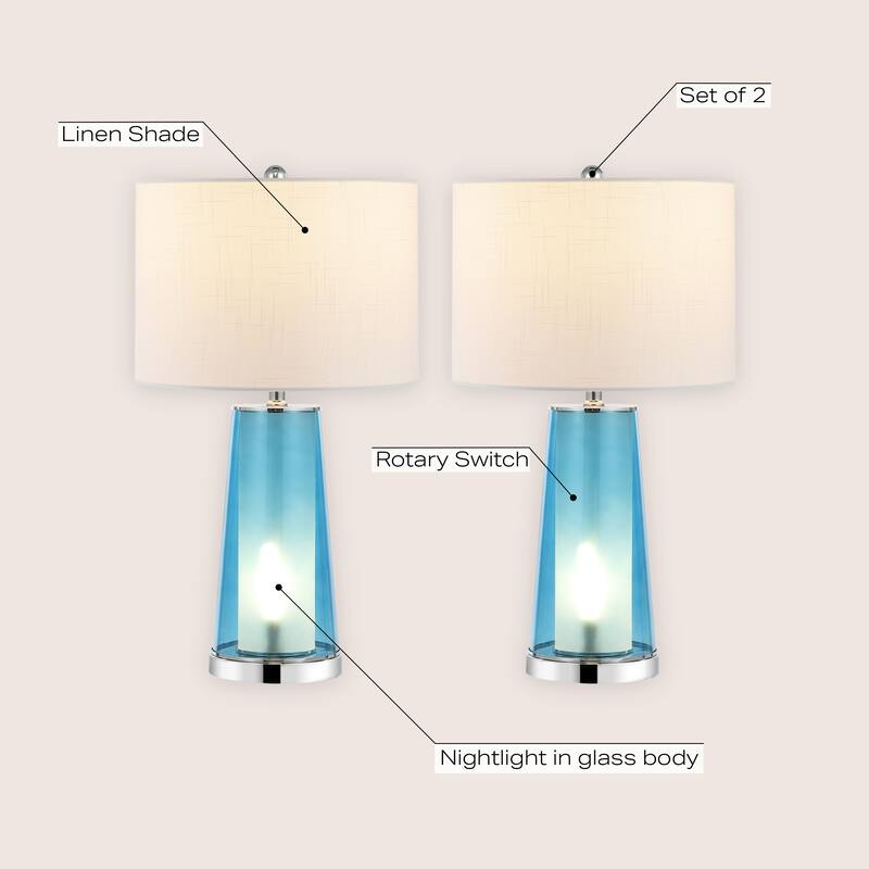 Celerie 26" Modern Minimalist Glass/Iron Nightlight LED Table Lamp, (Set of 2) by JONATHAN Y