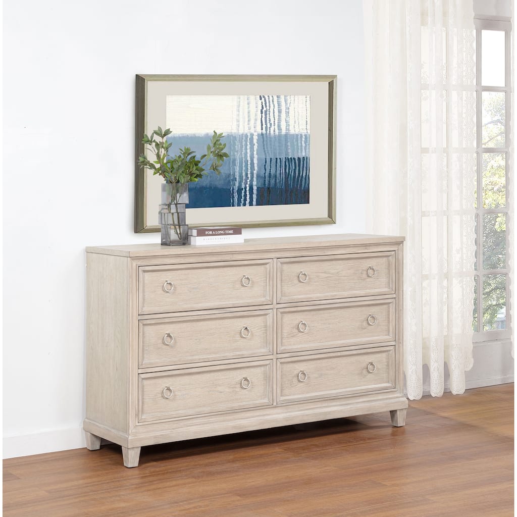 Pembroke 6-drawer Bedroom Dresser with Mirror Washed Oak