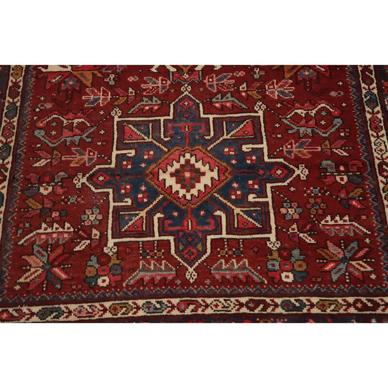 Hand Knotted Oriental 100% Wool Carpet Traditional Geometric Red Gharajeh Area Rug - 12' 11'' X 4' 9''