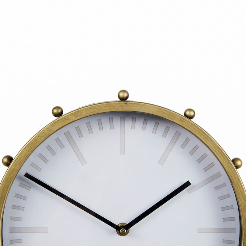 Marian Gold Metal Studded Round Table Clock - 11"W x 3.1"D x 11"H
