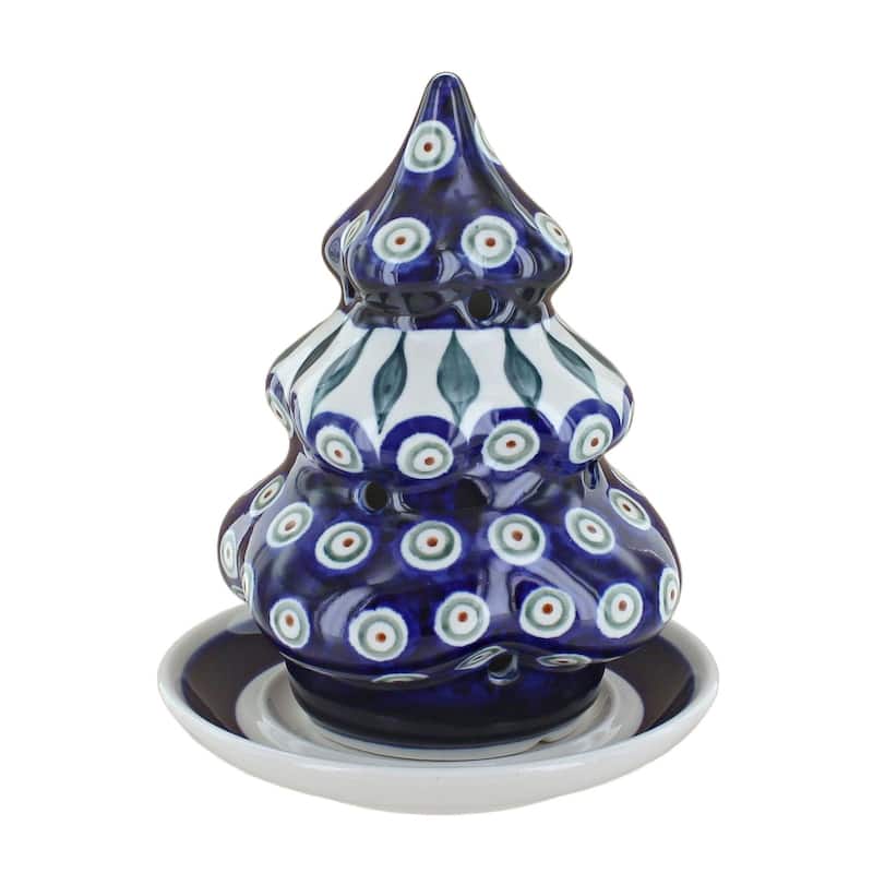 Blue Rose Polish Pottery 1289 Zaklady Christmas Tree Luminary - Peacock