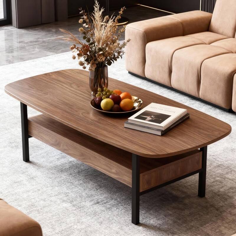 47.2" Wooden Coffee Table with Drawer Storage & Metal Legs for Living Room - 47.2"Wx22"Dx16.7"H
