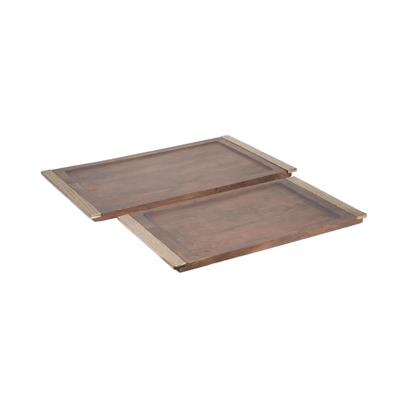 Sagebrook Home Set of 2 26/32" Natural Leaon Wood Trays - 32" x 18" x 1"