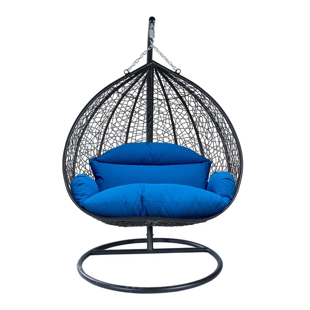 2-Person Outdoor Hanging Egg Chair with Teardrop Frame, Weather-Resistant Cotton Cushioned Seat for Patio and Indoor Use