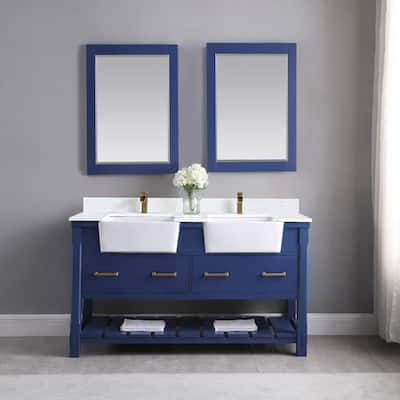 Altair Georgia Double Bathroom Vanity Set and Aosta White Stone Countertop with Farmhouse Basin with Mirror