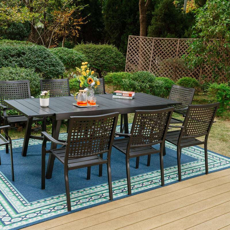 7/9-Piece Patio E-coating Dining Set of 6/8 Stackable Chairs & 1 Extendable Metal Table