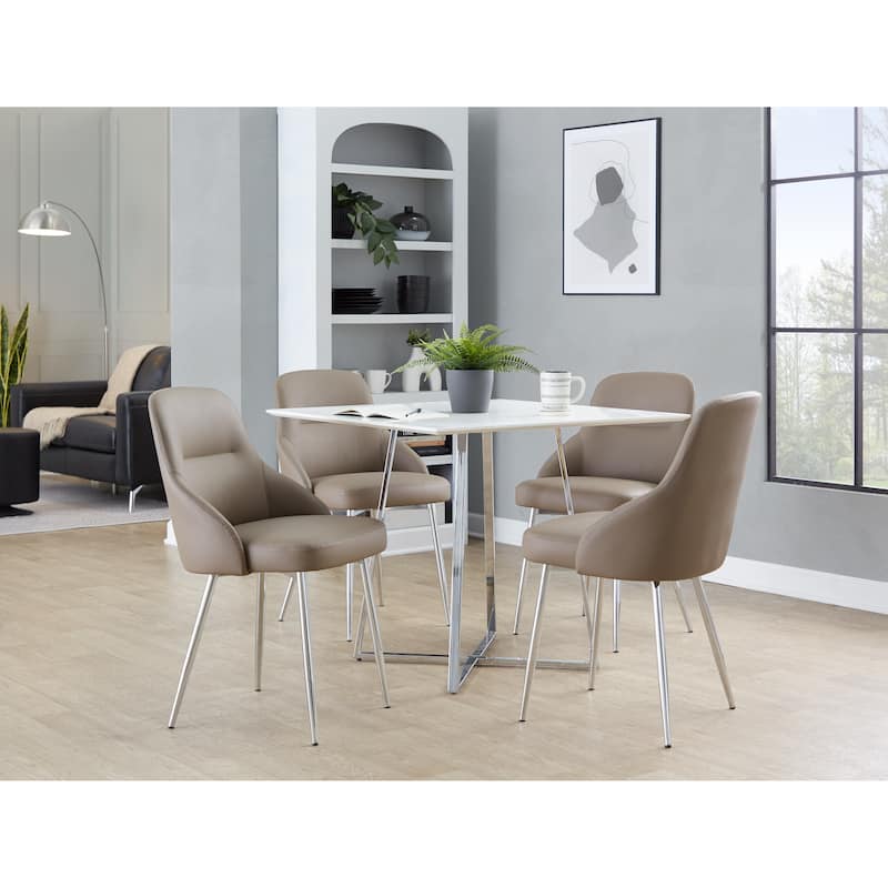 York Upholstered Contemporary Chair in Chrome Metal - Set of 2 - Brown