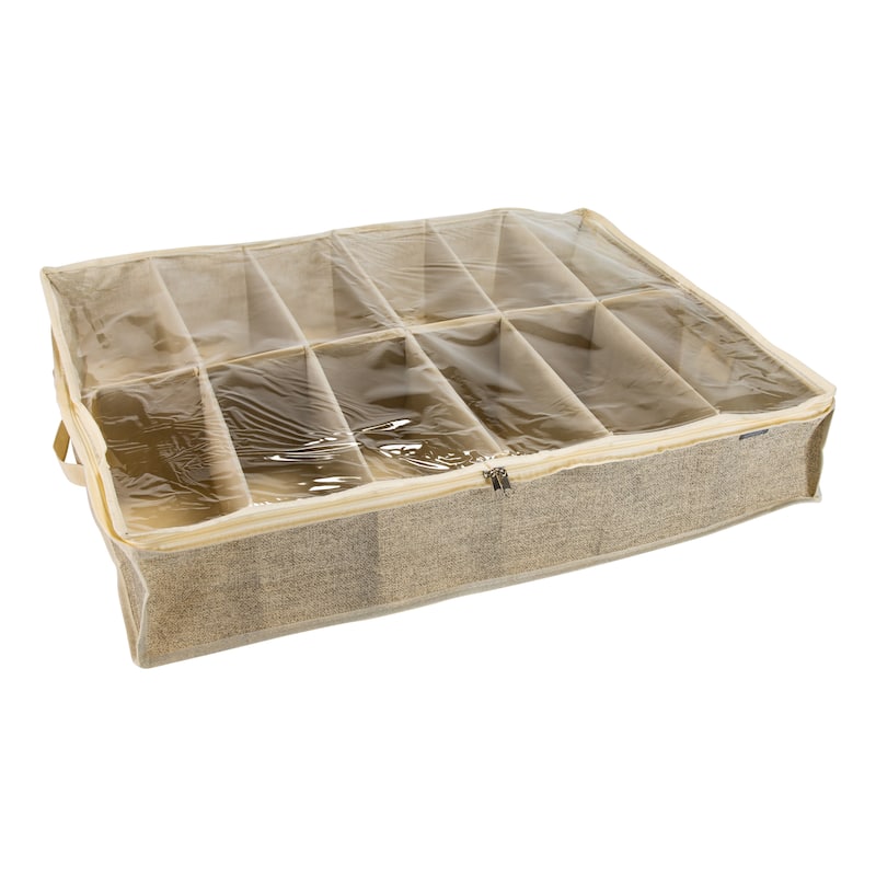 Simplify 12 Pair Under the Bed Shoe Storage Box in Faux Jute - L29"x W24"x H6"