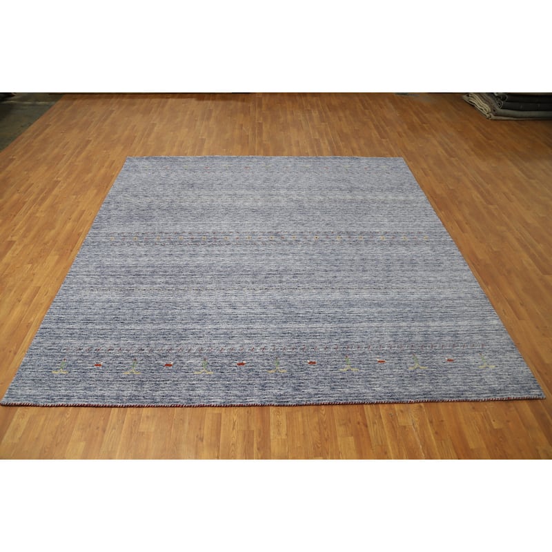 Hand Knotted Oriental 100% Wool Carpet Tribal Animal Pictorial Navy Blue & Blues Gabbeh Area Rug - 9' 10'' X 9' 9''