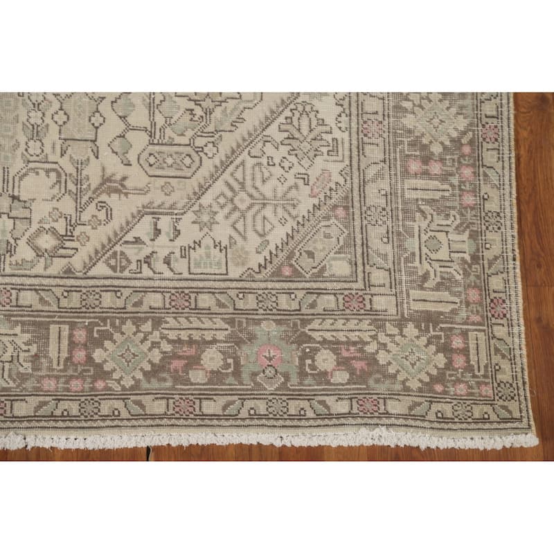 Distressed Beige Tabriz Persian Vintage Area Rug Handmade Wool Carpet - 6'7" x 9'6"