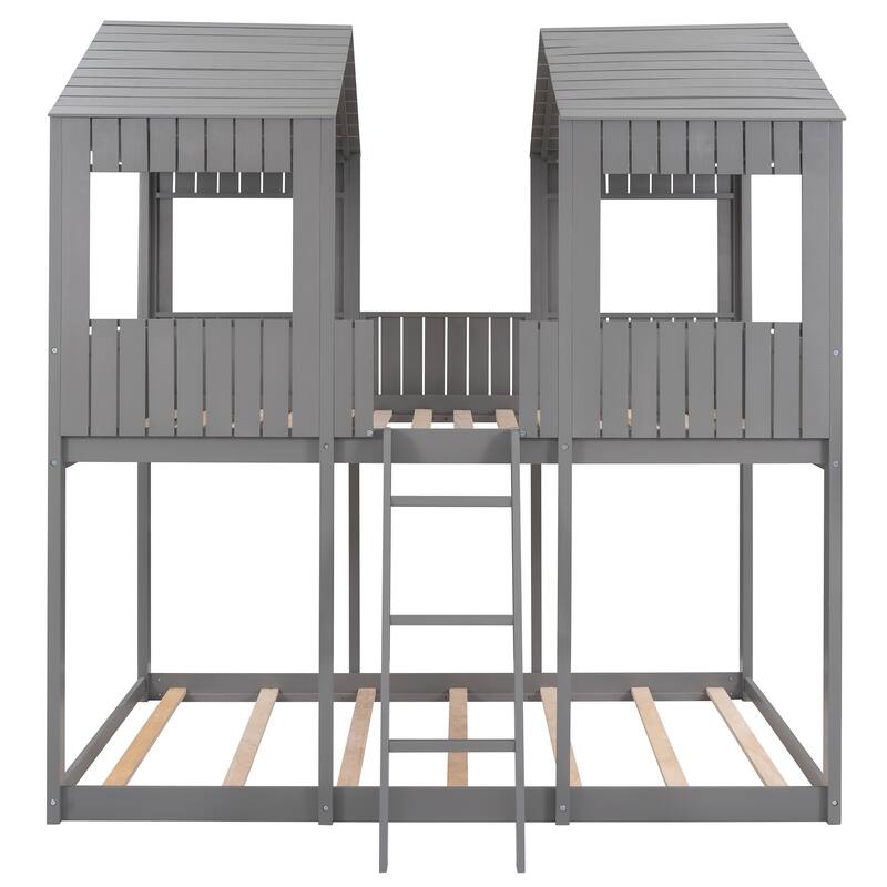 Full Over Full Wood Bunk Bed with Roof