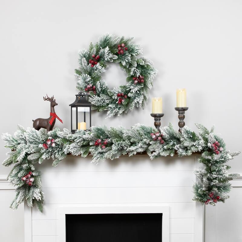 Flocked Calloway Fir with Berries Artificial Christmas Wreath - 24" - Unlit