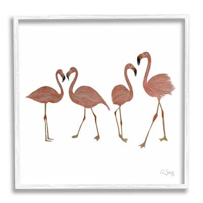 Stupell Mingling Pink Flamingo Birds Animal Illustration Framed Wall Art