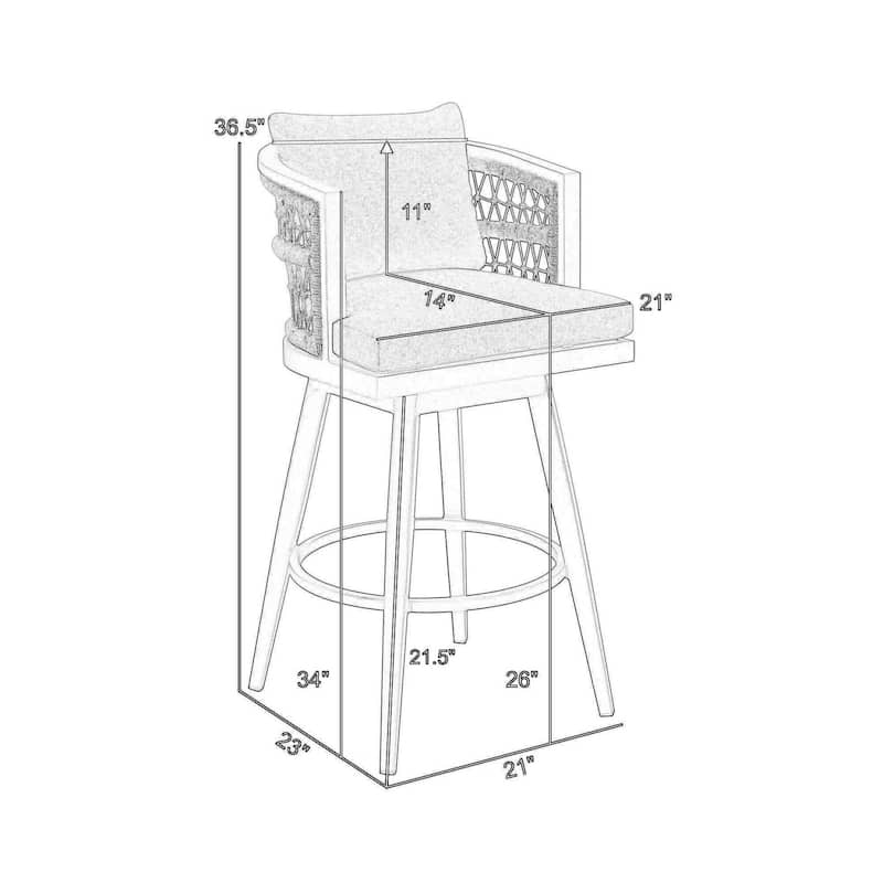 Hosa 26 Inch Outdoor Swivel Counter Stool Chair, Gray Aluminum, Woven Rope