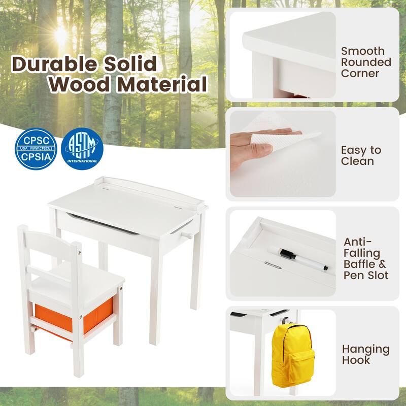 Gymax Kids Table and Chair Set Wood Activity Study Desk w/ Storage