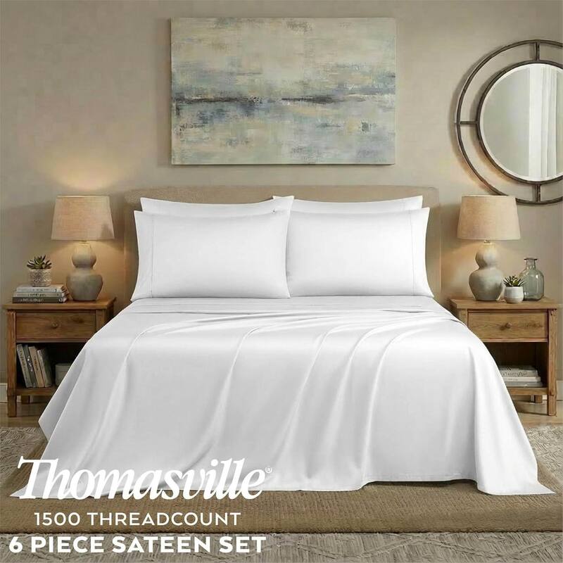 Thomasville 1500 Thread Count White 6 Piece Premium Cotton Rich Sateen Sheet Set