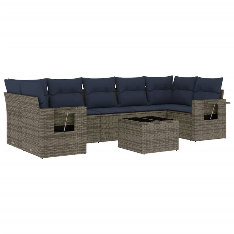 vidaXL Patio Sofa Set with Cushions Outdoor Furniture 8 Piece Poly Rattan - 24.4 x 24.4 x 27.2