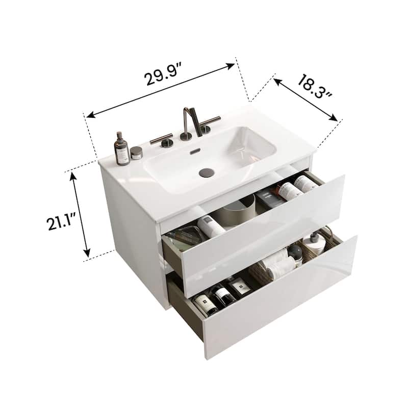 Wall Mounted Bathroom Vanity with Ceramic Sink