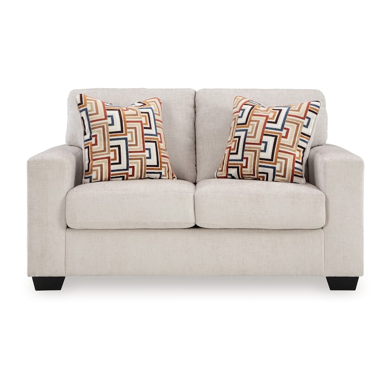Avie Loveseat, 2 Accent Pillows, White Ivory Polyester, 62 Inch