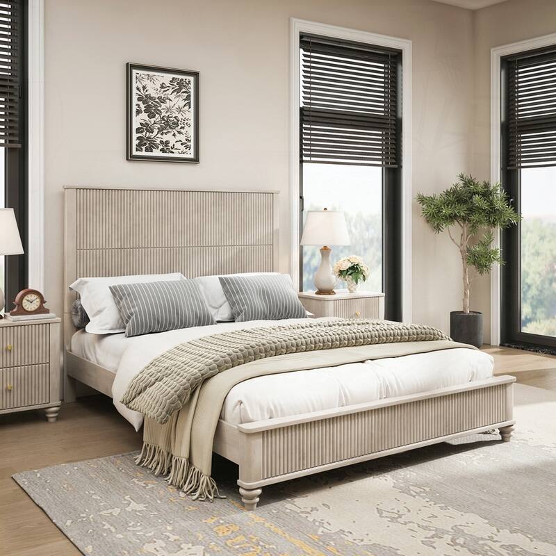 Solid Wood Bed Frame with Tall Headboard