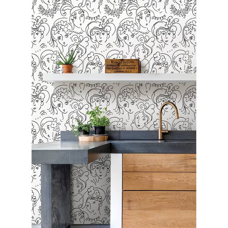 NuWallpaper Lovely Ladies Who Lunch Black Novelty Peel & Stick Wallpaper
