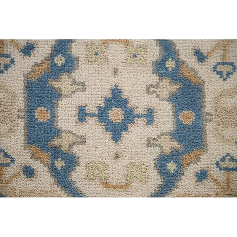 Floral Beige Oushak Style Runner Rug Hand-knotted Wool Carpet - 2'6"x 9'9"