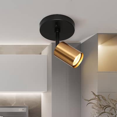 Modern 1-Light Black Gold Wall Sconce Metal Bathroom Vanity Lights - 4.7" L x 7" W x 6" H