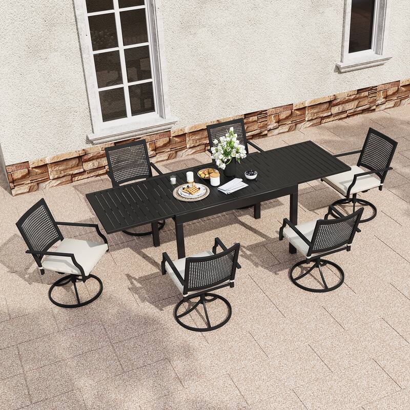 7 Pieces Outdoor Dining Set with 1 Extendable Dining Table