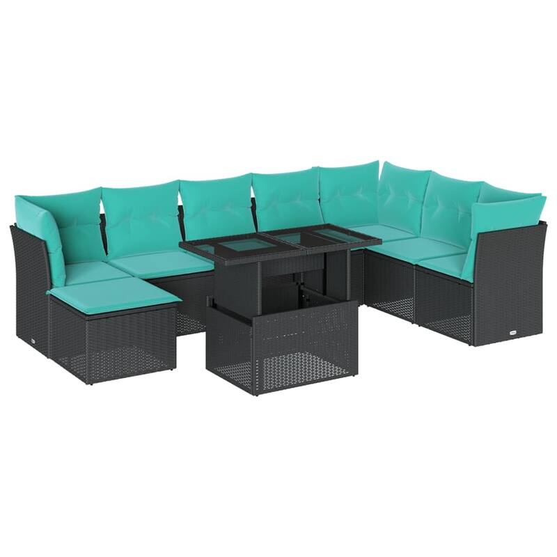 vidaXL Patio Sofa Set with Cushions Modular Outdoor Seating 9 Piece Poly Rattan - 24.4 x 24.4 x 27.2