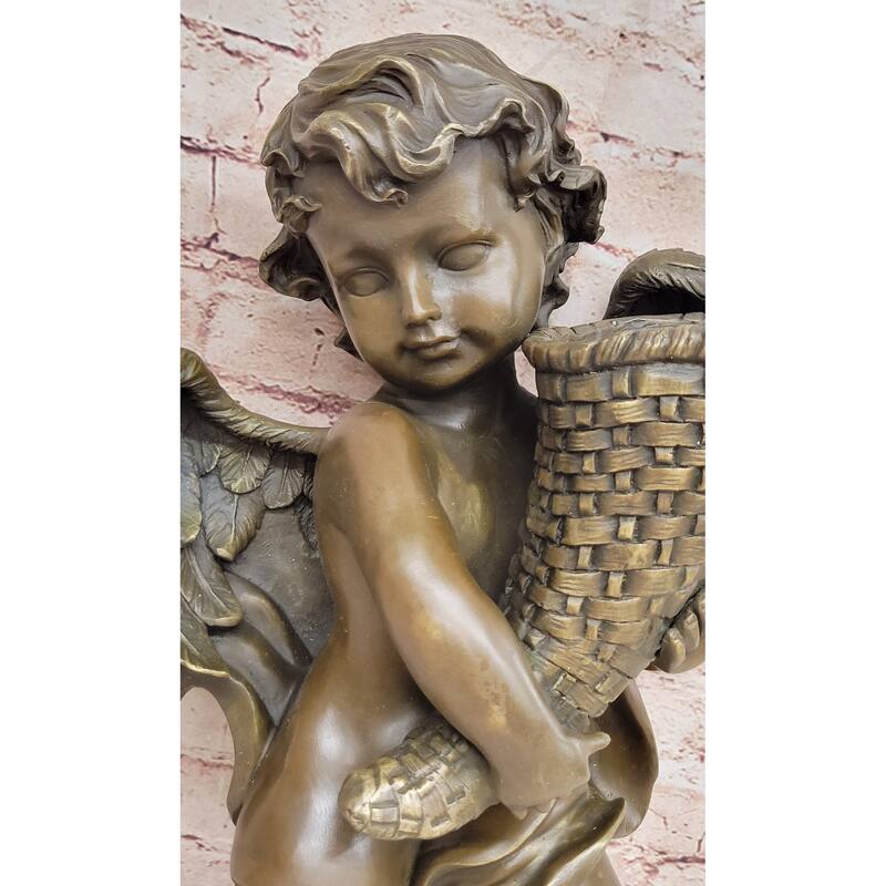 Hand Made A.Moreau Baby Girl Angel Putti Wall Mount Bronze Sculpture