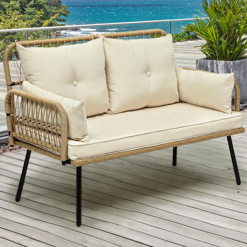 Moasis Wicker Outdoor Loveseat with Cushions - 44.9"L x 21.7"W x 31.1"H