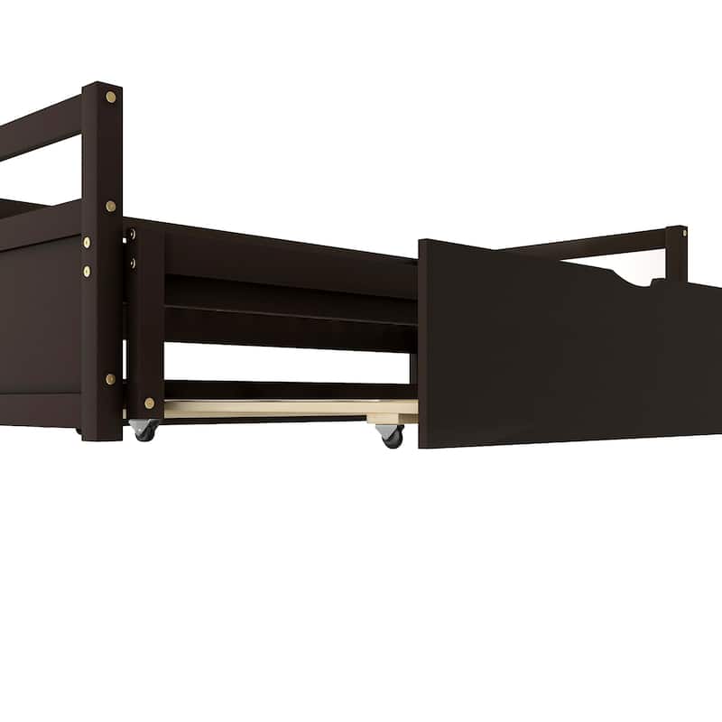 Black Twin Size Pine Wood Extending Daybed with Twin Size Trundle, Sturdy Frame, Slat Kit Included