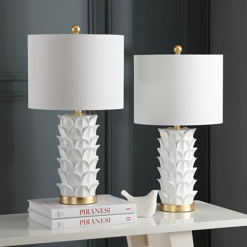 SAFAVIEH Lighting Deepika 25-inch White/ Gold LED Table Lamp (Set of 2) - 13"x13"x25" - 13Wx13Dx25H