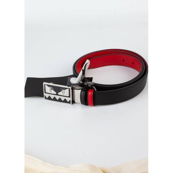 Shop Fendi Mens Black Red Elite Leather Bag Bugs Monster Eyes Buckled Belt Rtl 490 Overstock 30320117