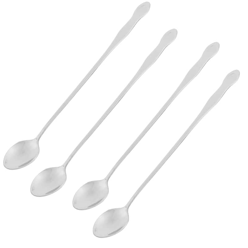 Stainless Steel Long Handle Tea Coffee Ice Cream Spoon Silver Tone 4pcs - Silver Tone